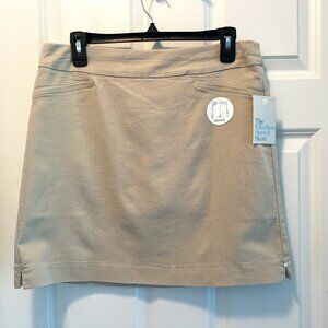 Twill Khaki Skort, Front Pockets, Comfort Waistband, Stretch, Slimming, Mid-Rise